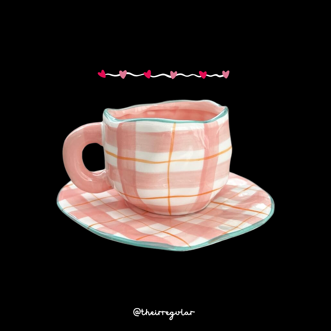 Irregular ceramics mug and saucer set