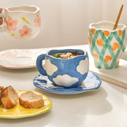 Irregular ceramics mug and saucer set