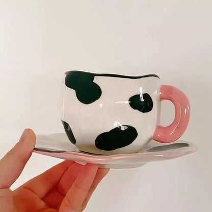 Irregular ceramics mug and saucer set