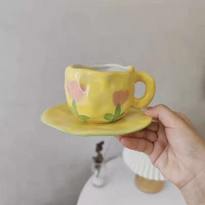 Irregular ceramics mug and saucer set