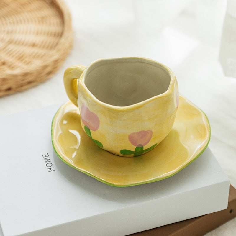 Irregular ceramics mug and saucer set